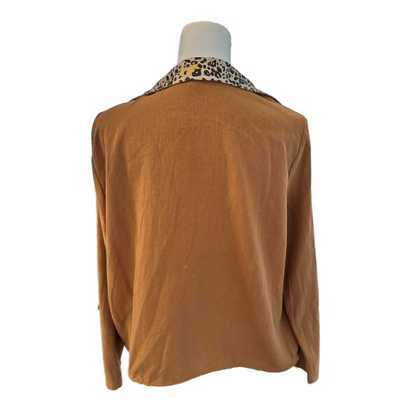 En Creme Zip Up Brown Jacket Animal Print Trim Women’s Size S - Picture 4 of 7